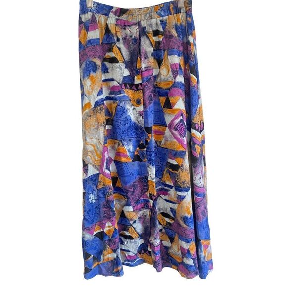 VINTAGE Susan Burrowes Abstract Flowy Maxi Skirt - Picture 1 of 9